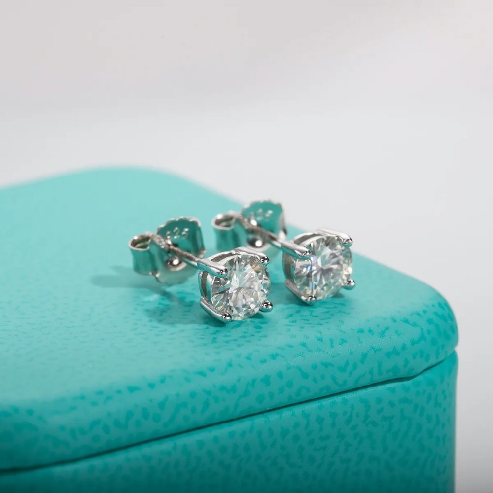 Certified 2ct. t.w. Moissanite Diamond 4 Prone Solitaire Stud Earrings NEW - Picture 6 of 16